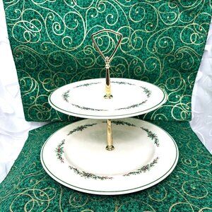PFALTZGRAFF '95  Christmas Holiday Tiered Serving Tray "Holly Joy" pattern VTG